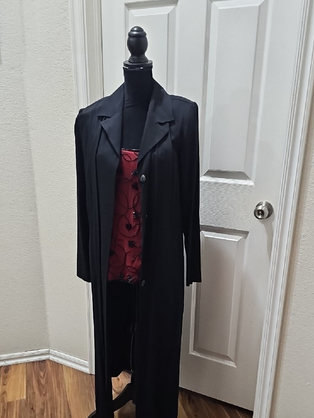 2 Pc David Benhamin Black Long Jacket And Sequenced Burgandy Sequenced Tank Top